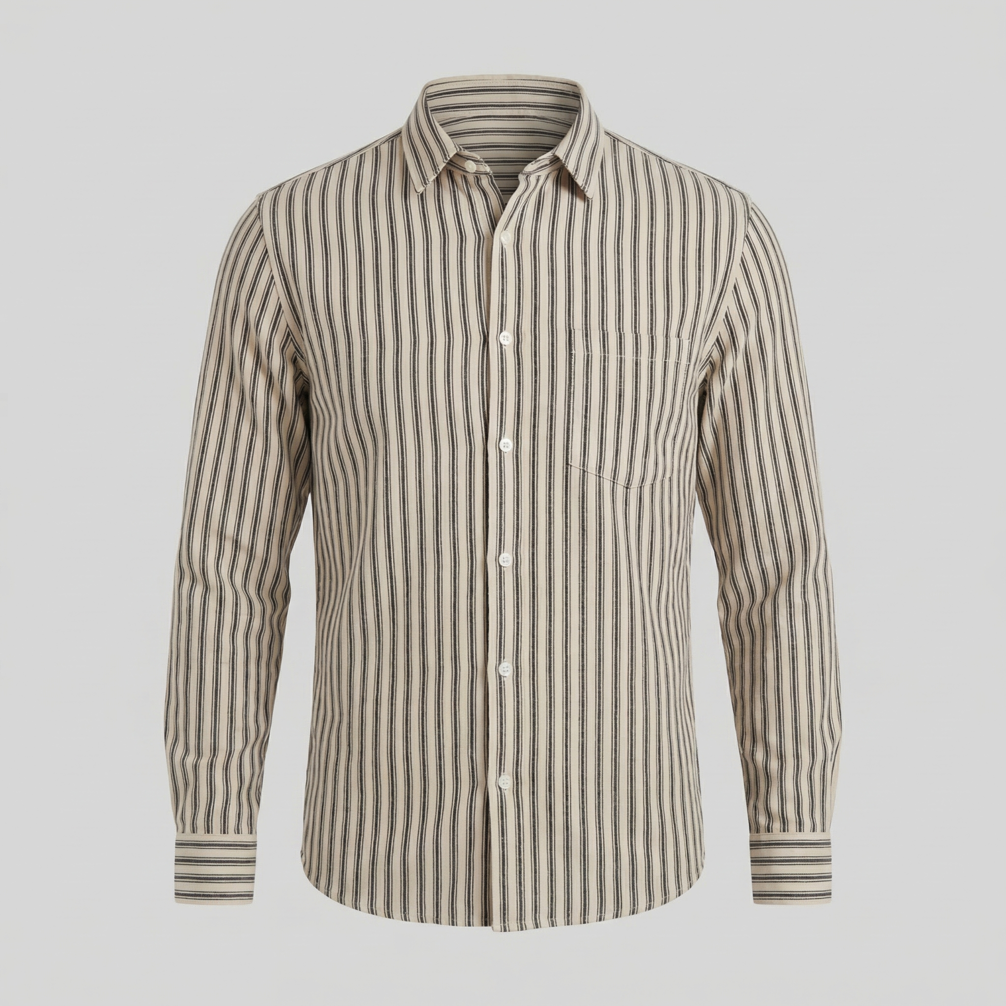 Men's Striped Cotton Dress Shirt - Tailored Fit for Business Casual Wear