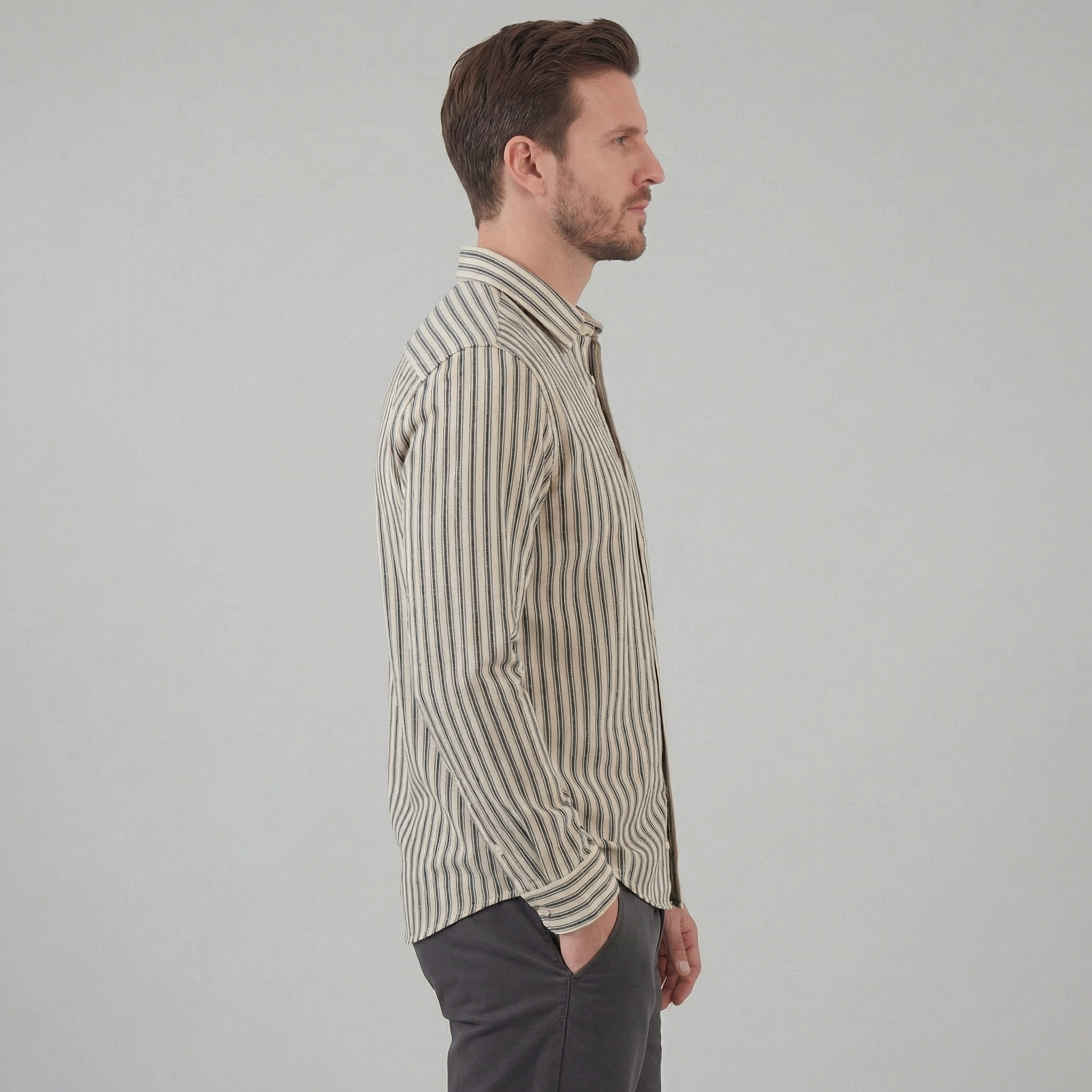 Men's Striped Cotton Dress Shirt - Tailored Fit for Business Casual Wear