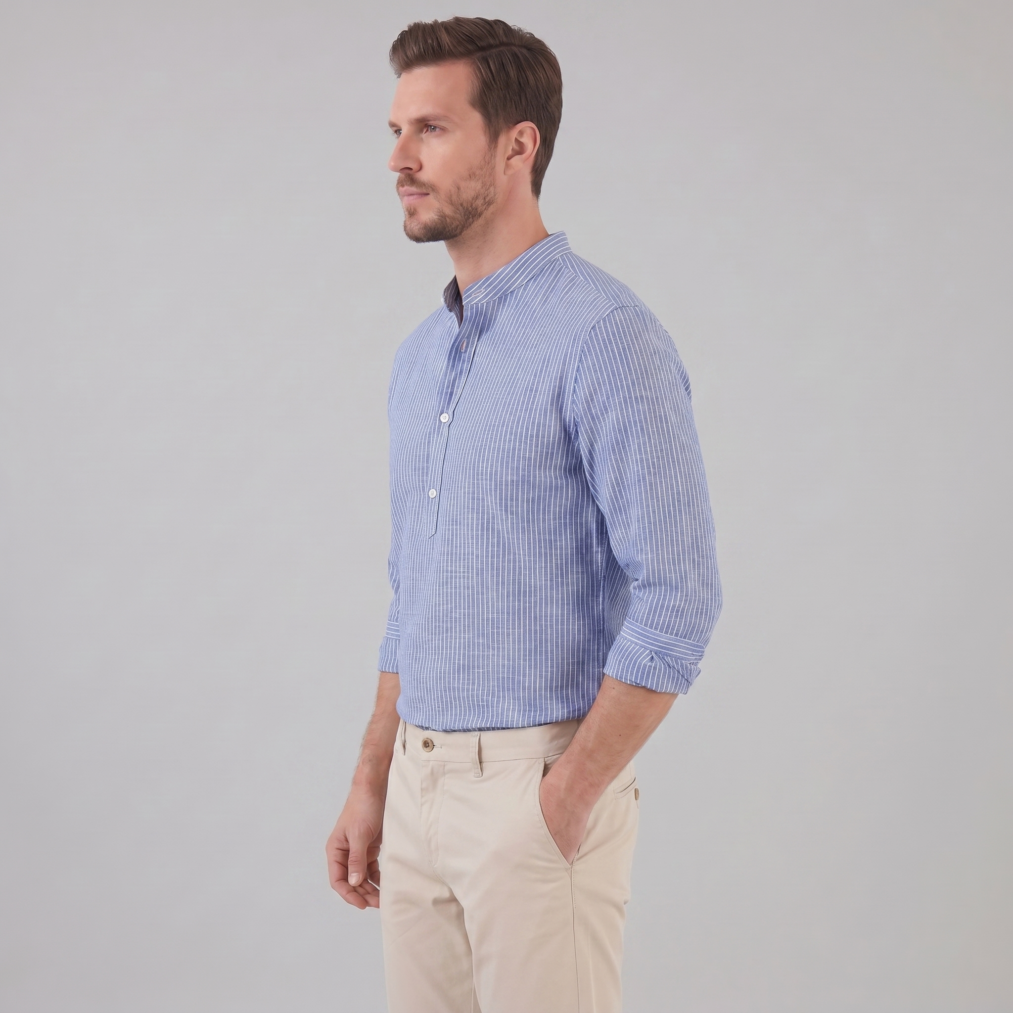 Men's Striped Long Sleeve Henley Shirt - Cotton Casual Wear Top