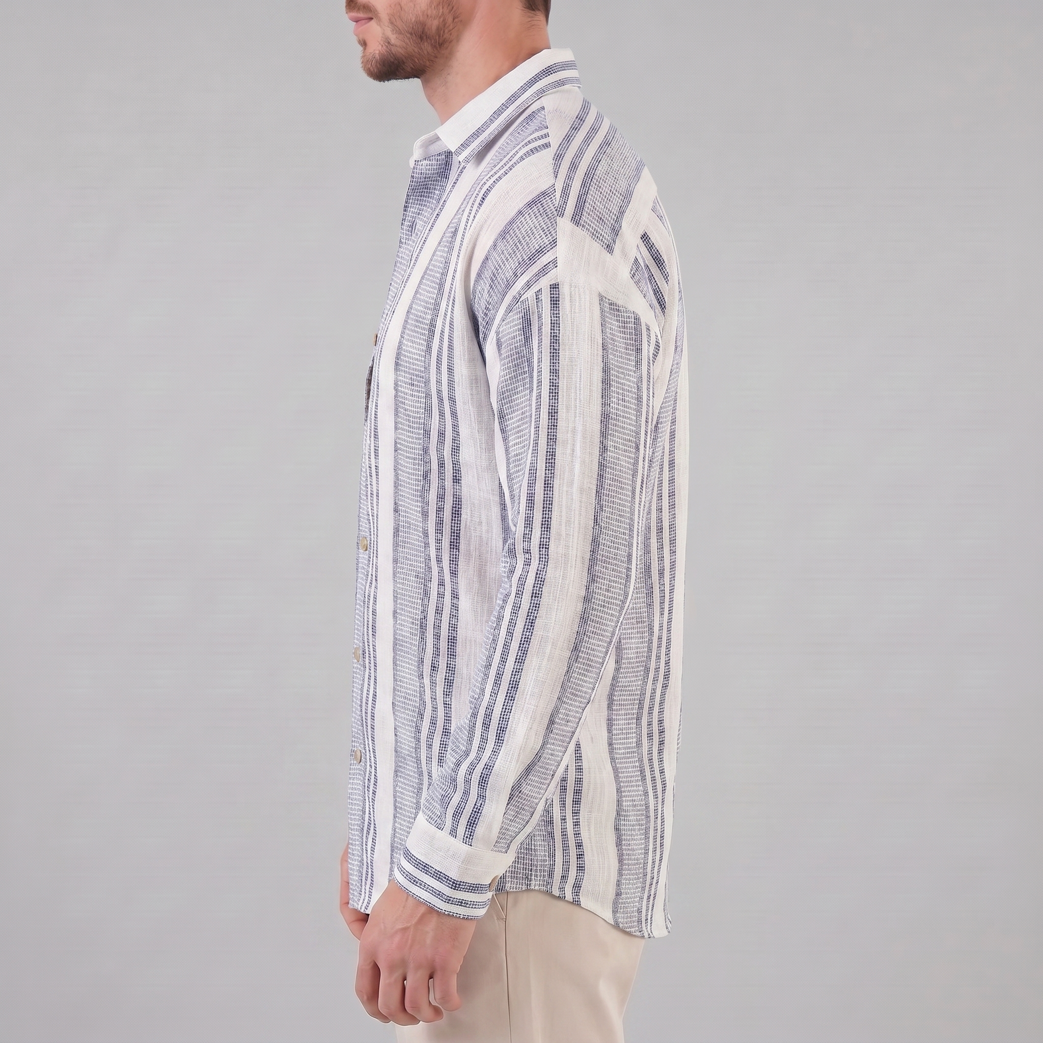 Men's Textured Stripe Summer Button-Up Shirt for Casual Wear
