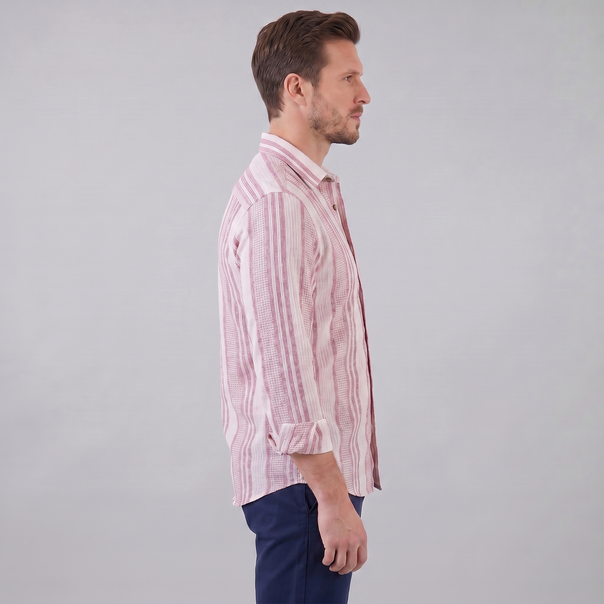 Men's Textured Stripe Summer Button-Up Shirt for Casual Wear