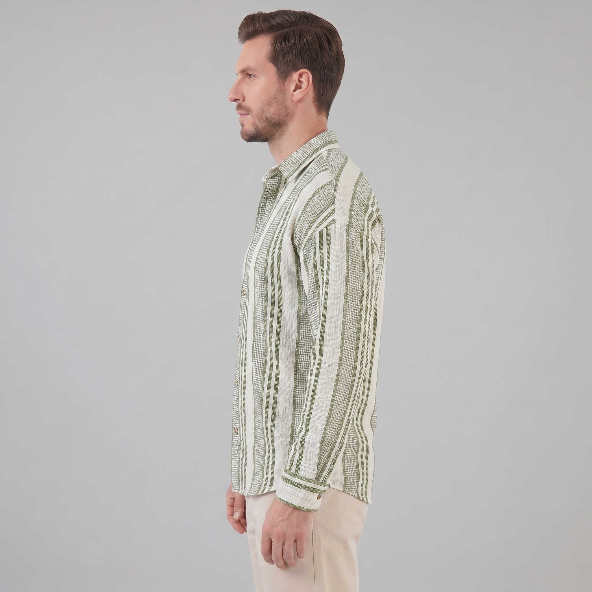 Men's Textured Stripe Summer Button-Up Shirt for Casual Wear