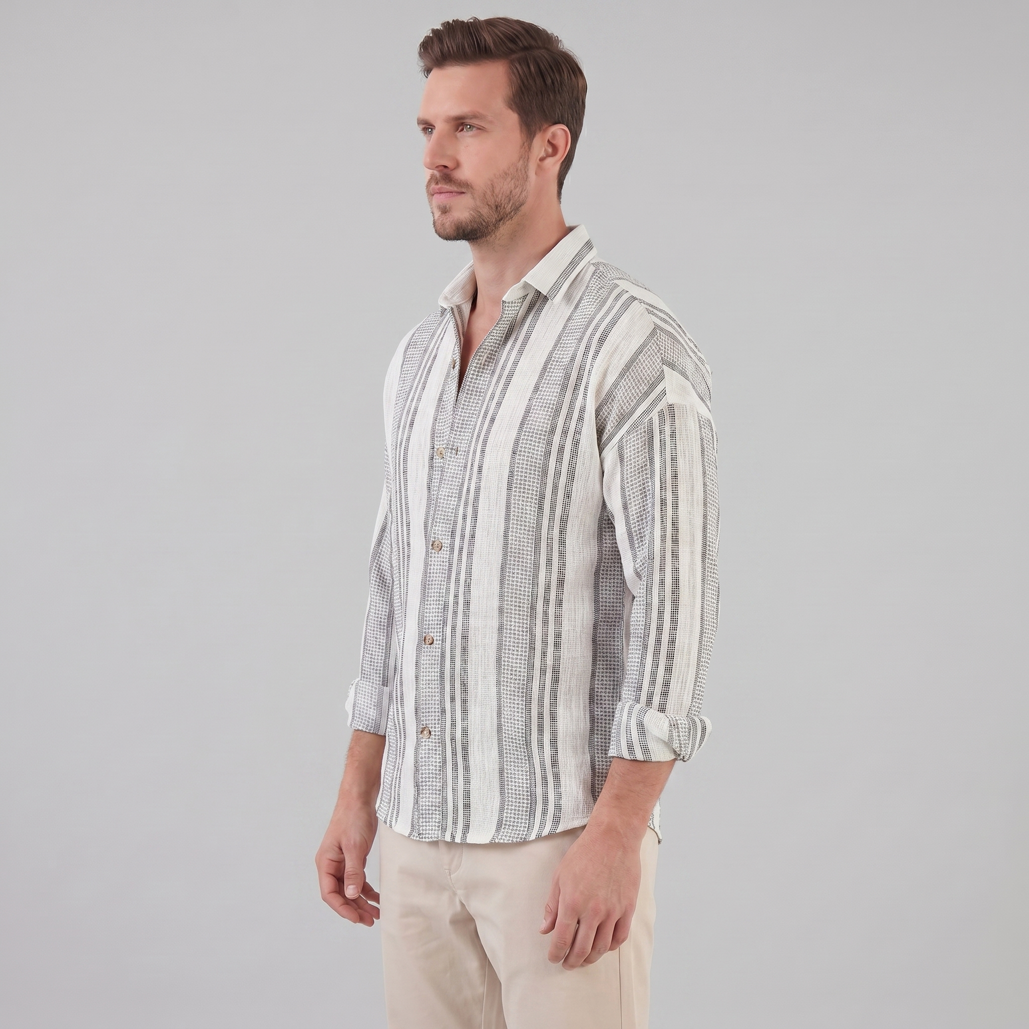 Men's Textured Stripe Summer Button-Up Shirt for Casual Wear