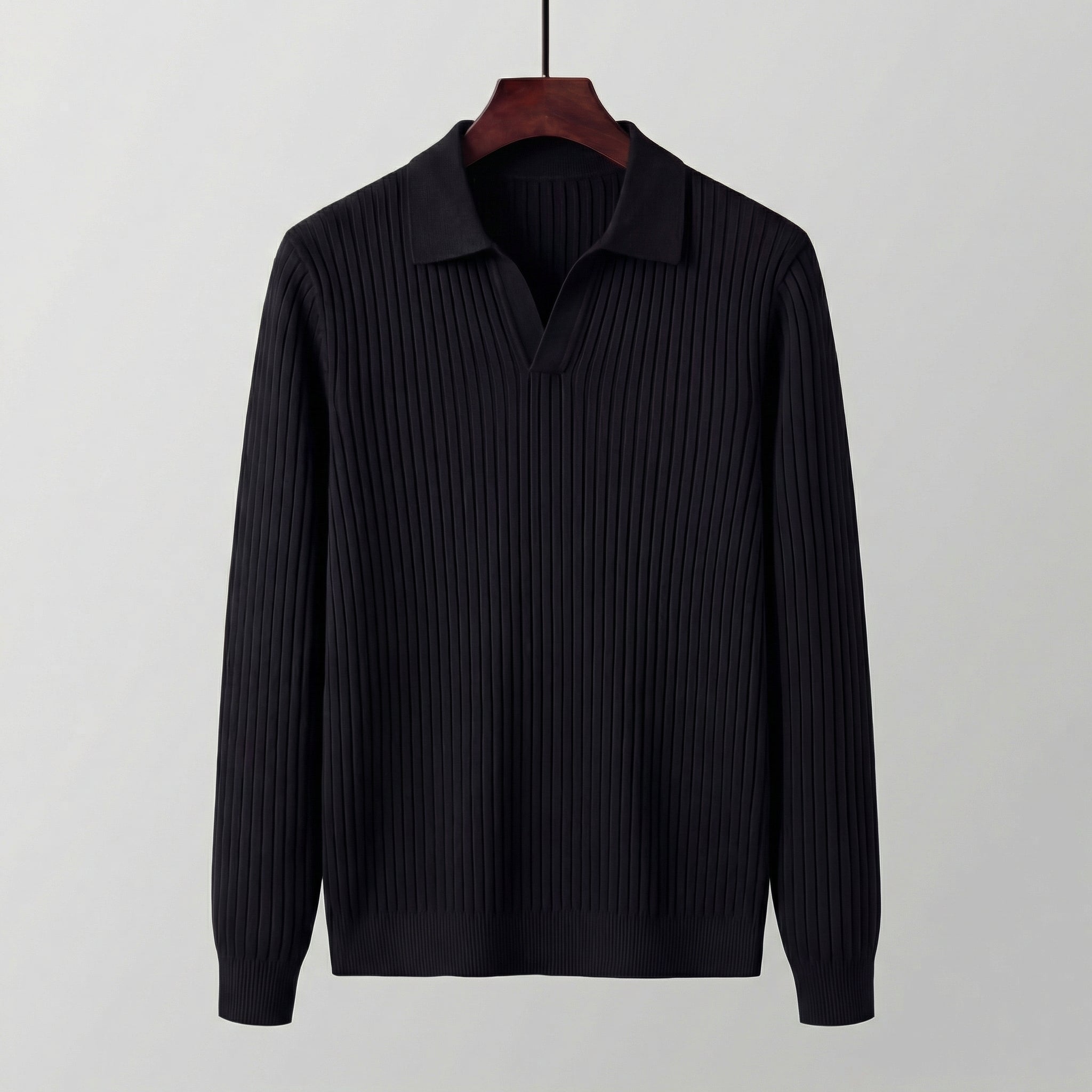 Men's V-Neck Long Sleeve Polo Shirt - Soft Cotton Blend for Casual Wear