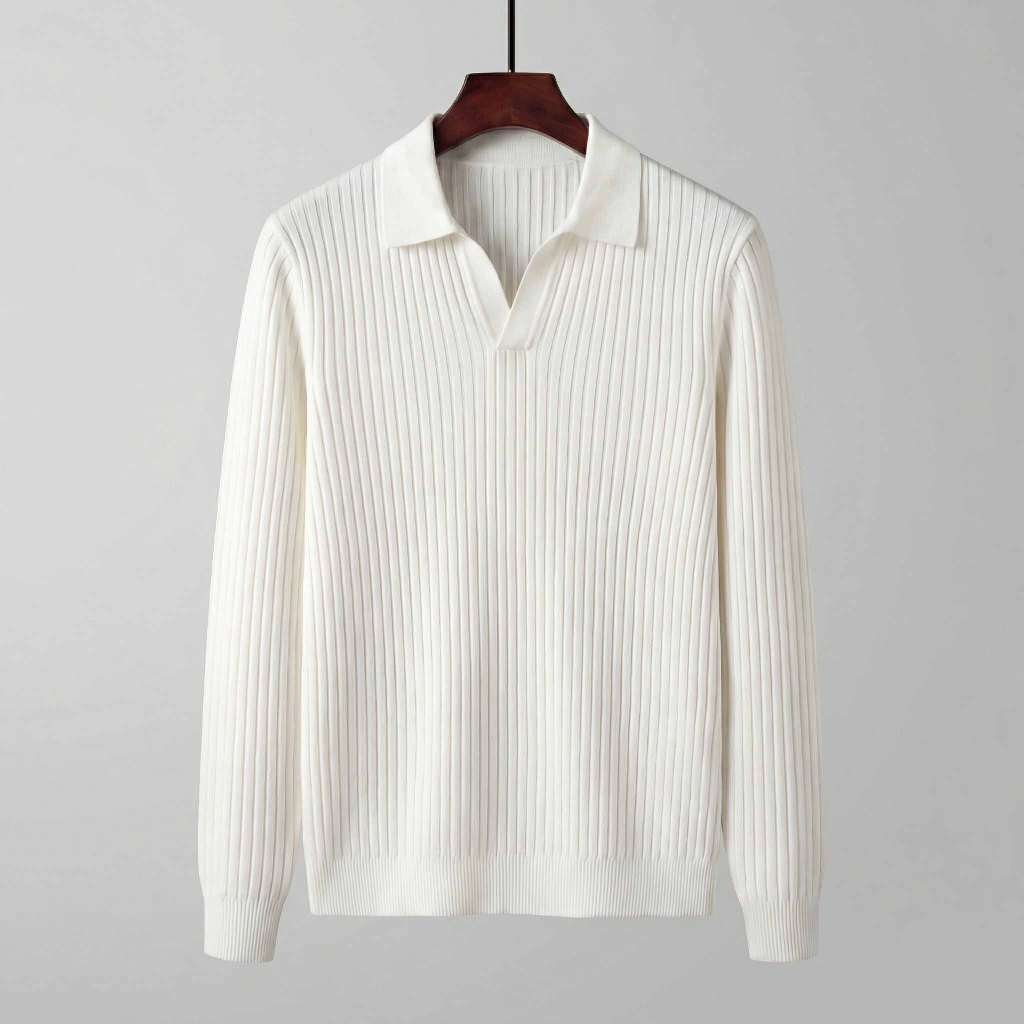 Men's V-Neck Long Sleeve Polo Shirt - Soft Cotton Blend for Casual Wear