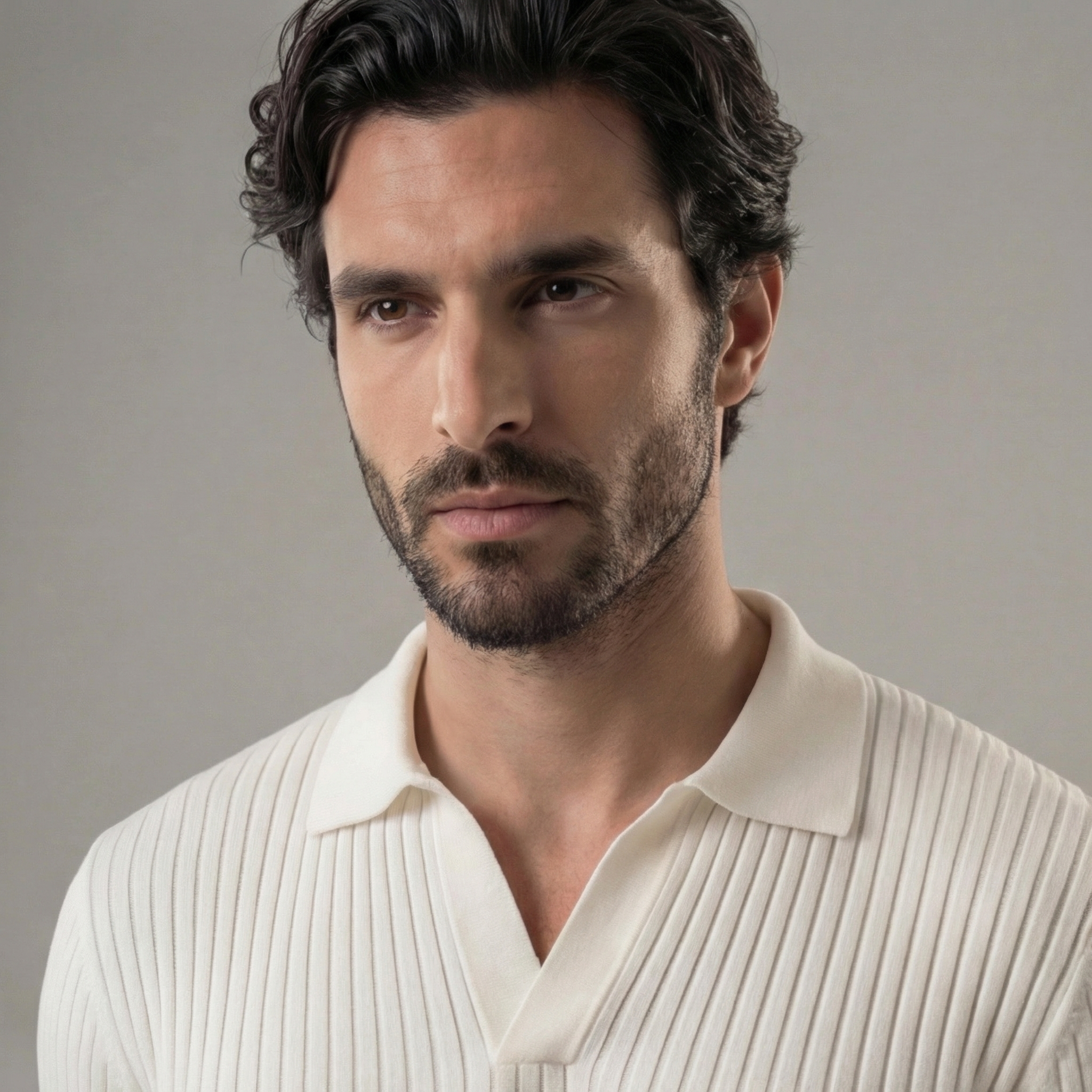 Men's V-Neck Long Sleeve Polo Shirt - Soft Cotton Blend for Casual Wear