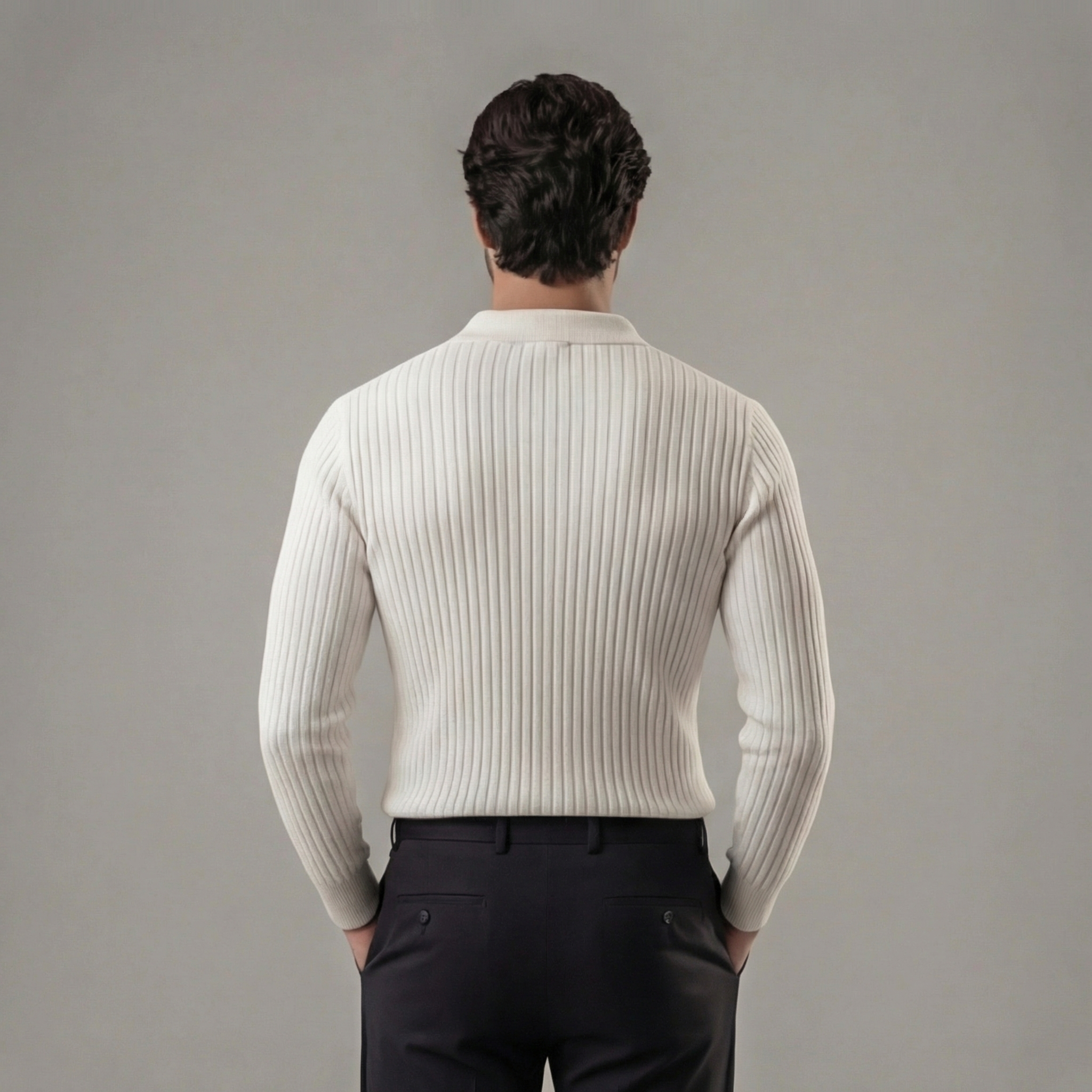 Men's V-Neck Long Sleeve Polo Shirt - Soft Cotton Blend for Casual Wear