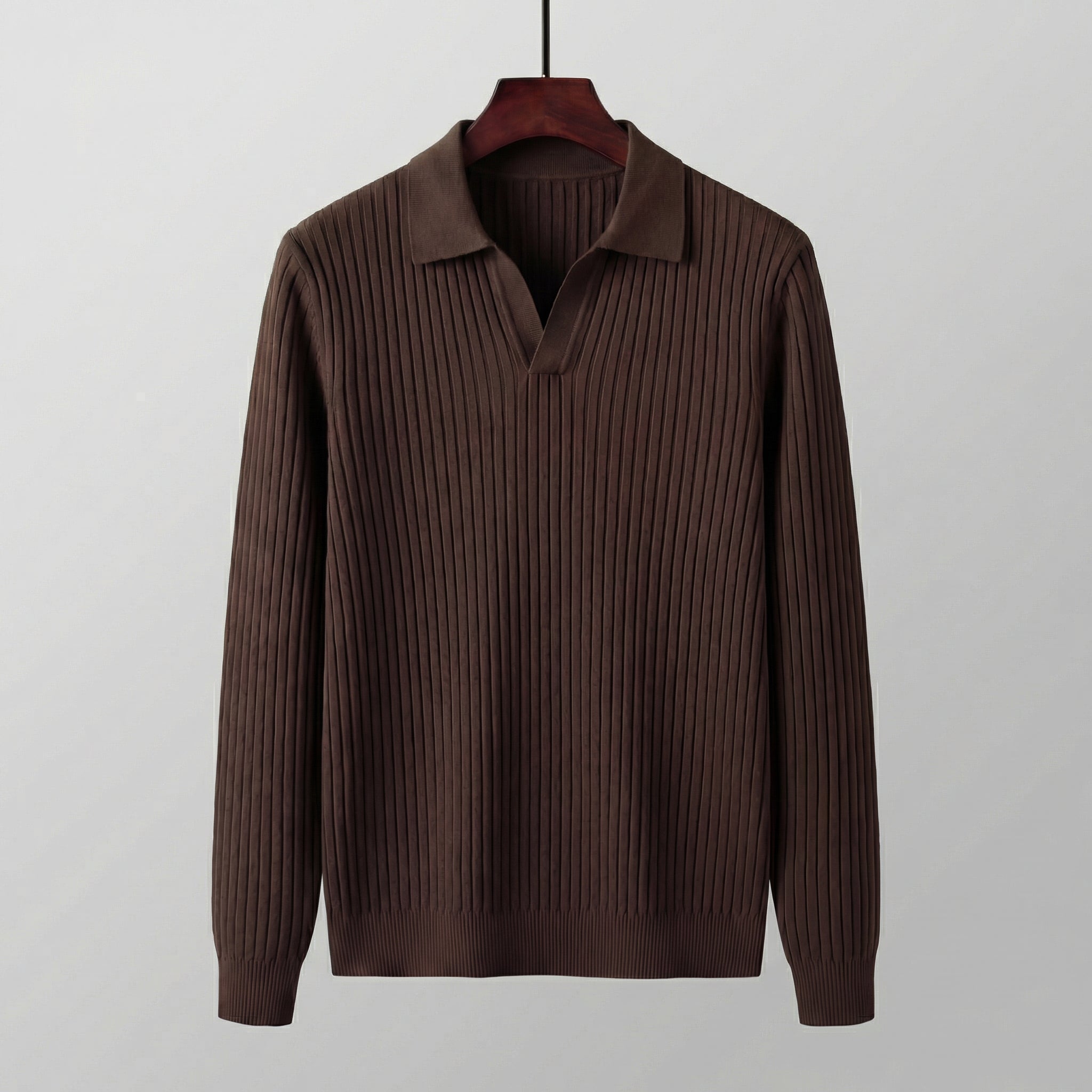 Men's V-Neck Long Sleeve Polo Shirt - Soft Cotton Blend for Casual Wear