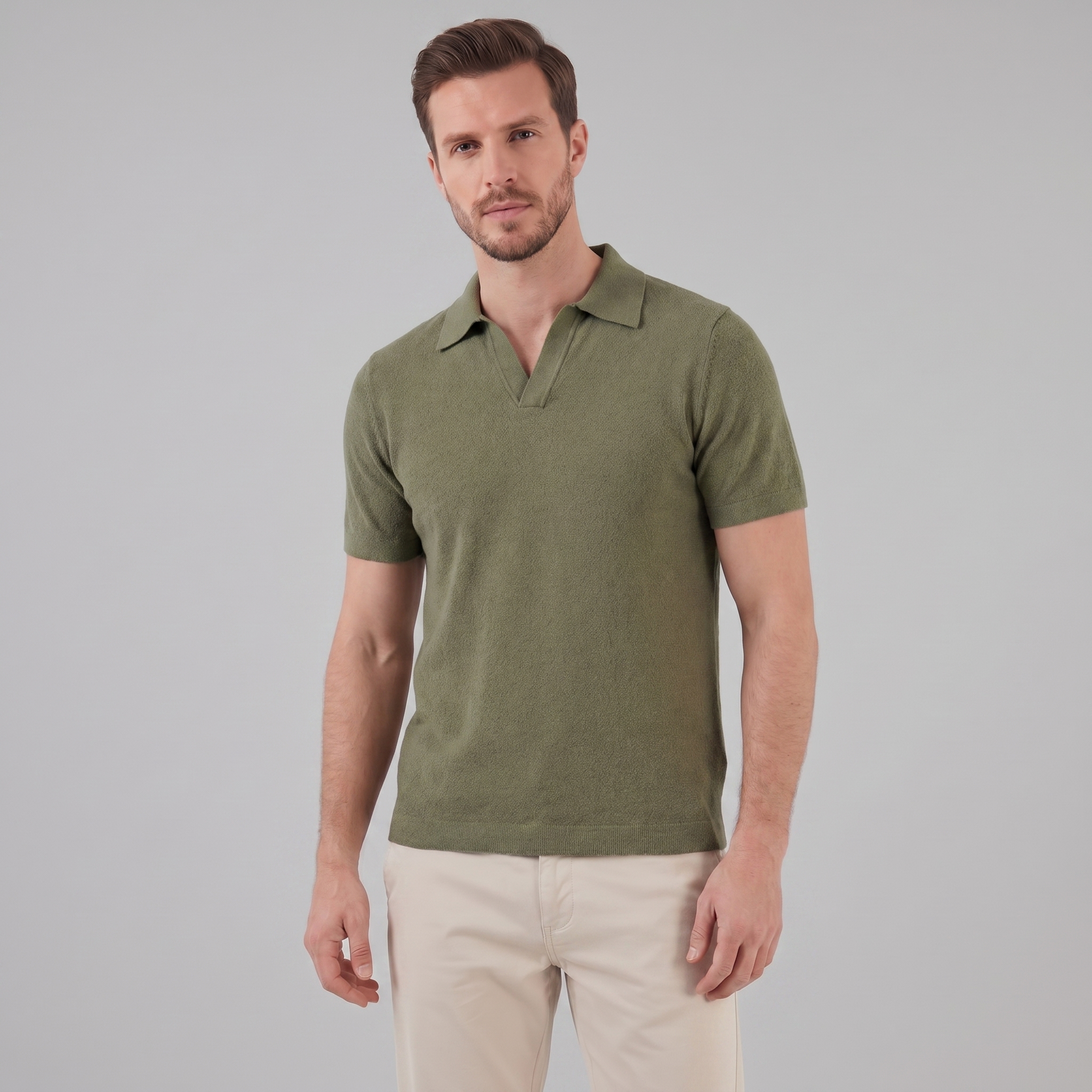 Men's V-Neck Polo Shirt - Lightweight Cotton - Casual Summer Wear - Multiple Colors