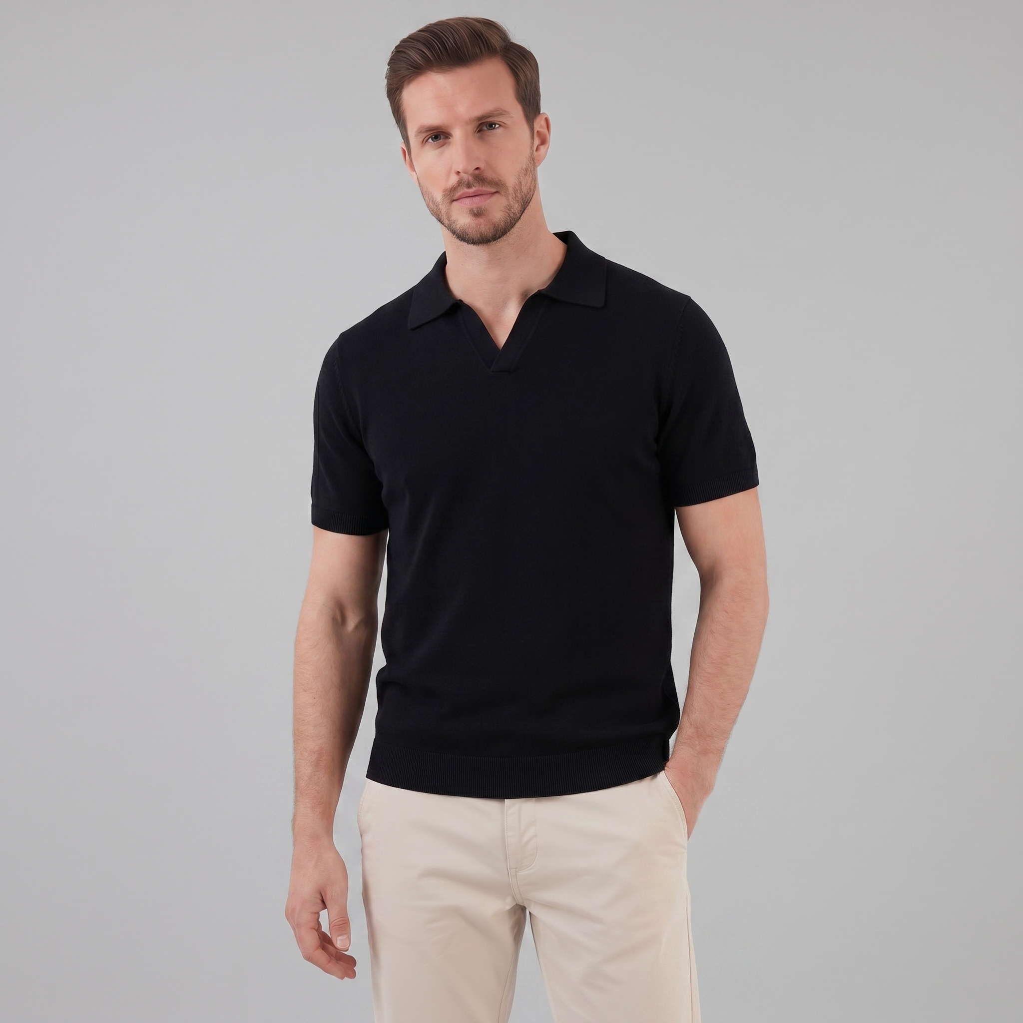 Men's V-Neck Polo Shirt - Lightweight Cotton - Casual Summer Wear - Multiple Colors