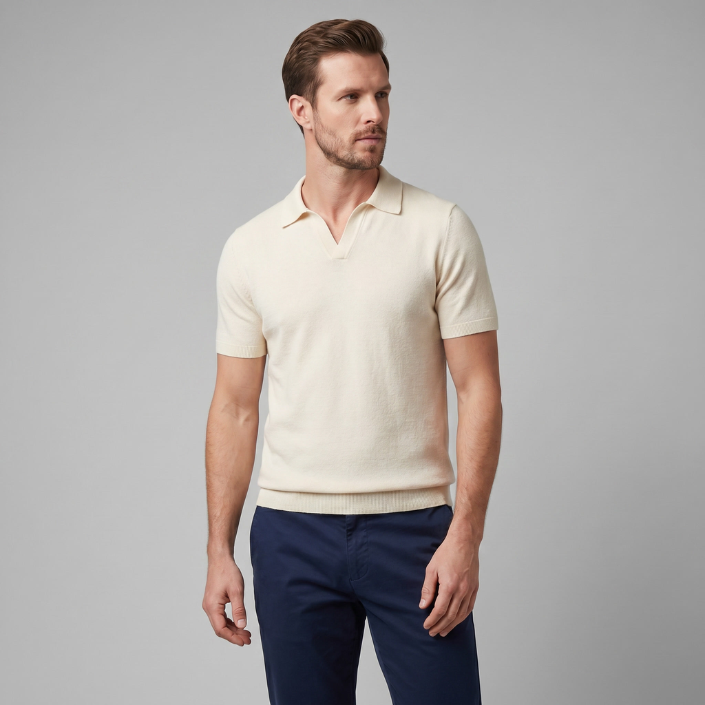 Men's V-Neck Polo Shirt - Lightweight Cotton - Casual Summer Wear - Multiple Colors