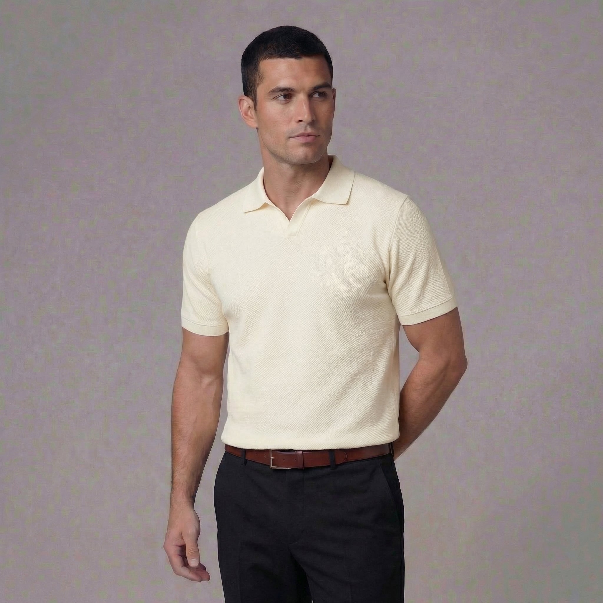 Men's V-Neck Polo Shirt - Structured Fit - Casual Wear - Various Colors