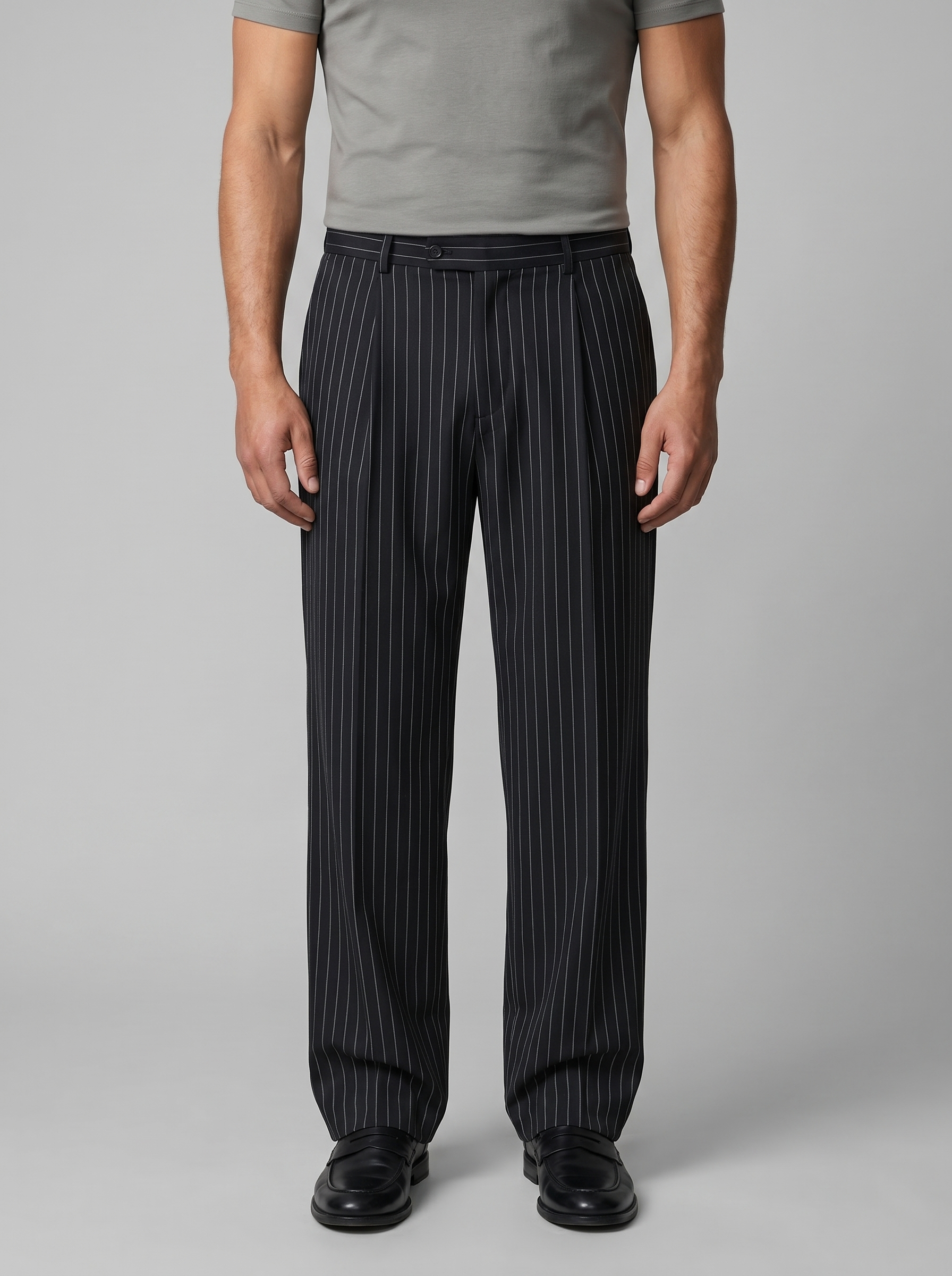 Men's Wide Leg Pinstripe Trousers - Tailored Fit for Casual or Formal Wear