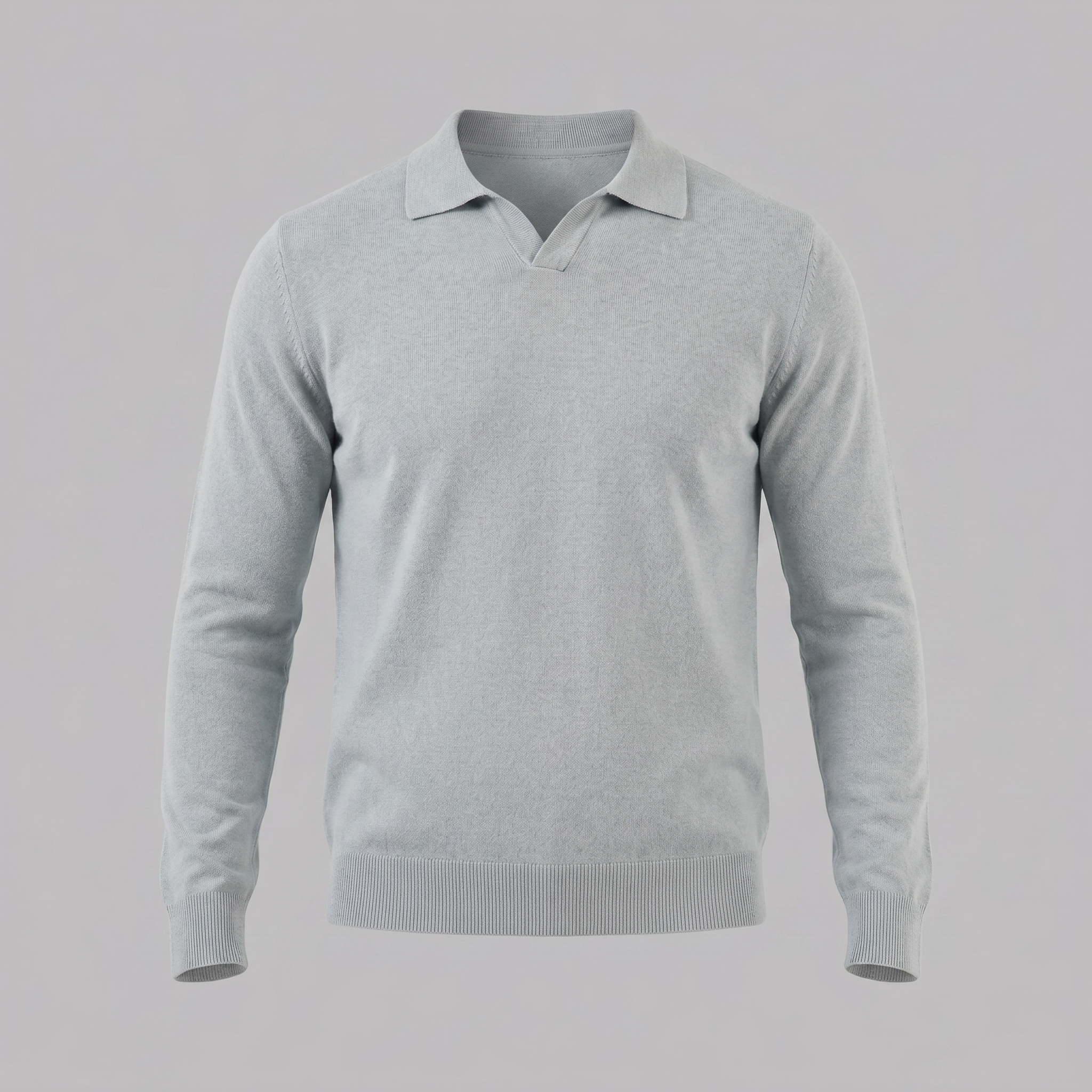 Men's Wool V-Neck Polo Shirt - Soft Knit Fabric for Casual Wear
