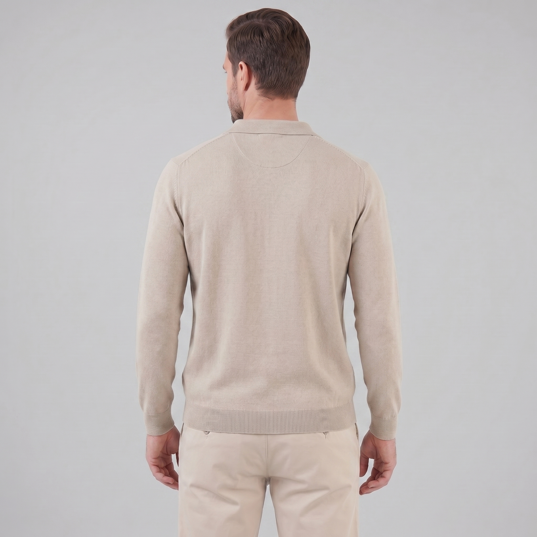 Men's Wool V-Neck Polo Shirt - Soft Knit Fabric for Casual Wear