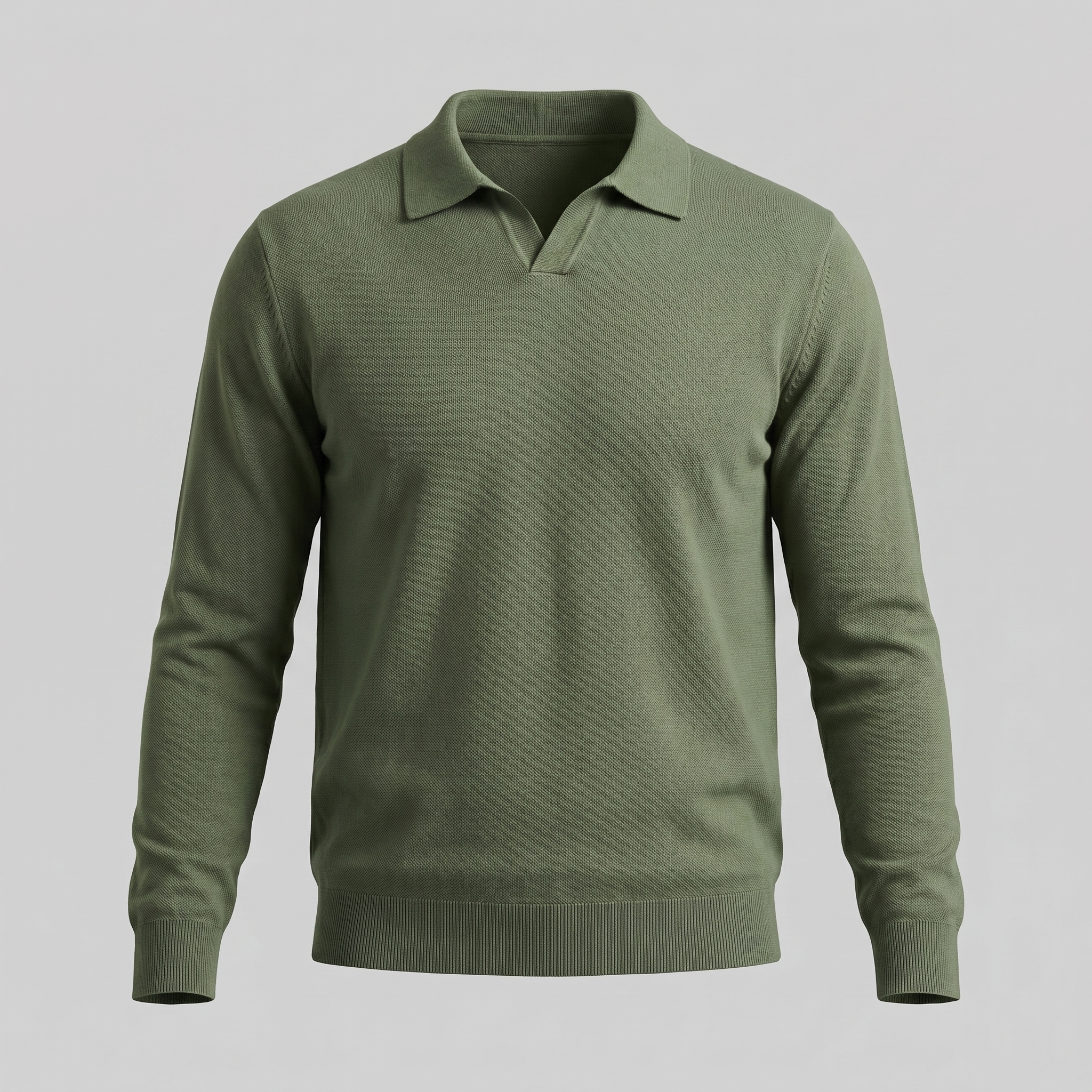 Men's Wool V-Neck Polo Shirt - Soft Knit Fabric for Casual Wear