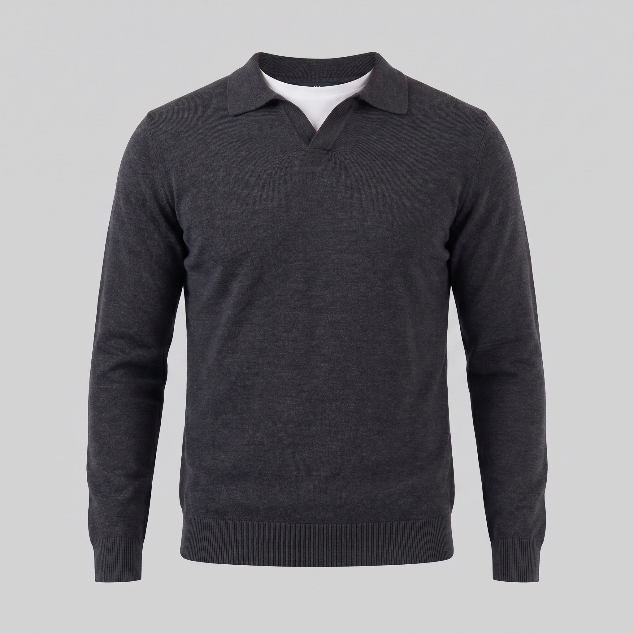 Men's Wool V-Neck Polo Shirt - Soft Knit Fabric for Casual Wear
