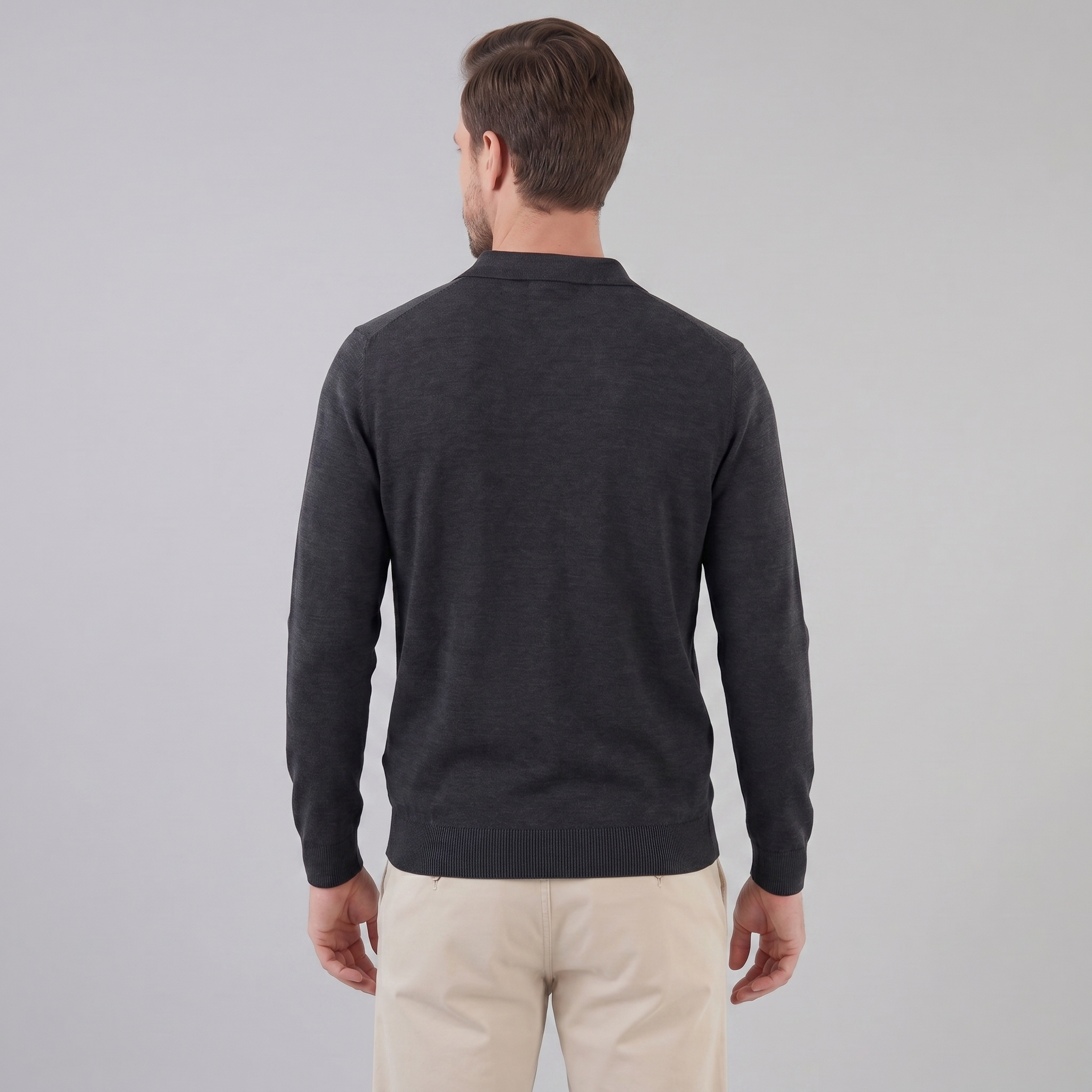 Men's Wool V-Neck Polo Shirt - Soft Knit Fabric for Casual Wear