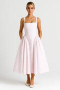 Checkered Square-Neck Midi Dress Women UK – Retro Style Garden Party Cocktail Attire