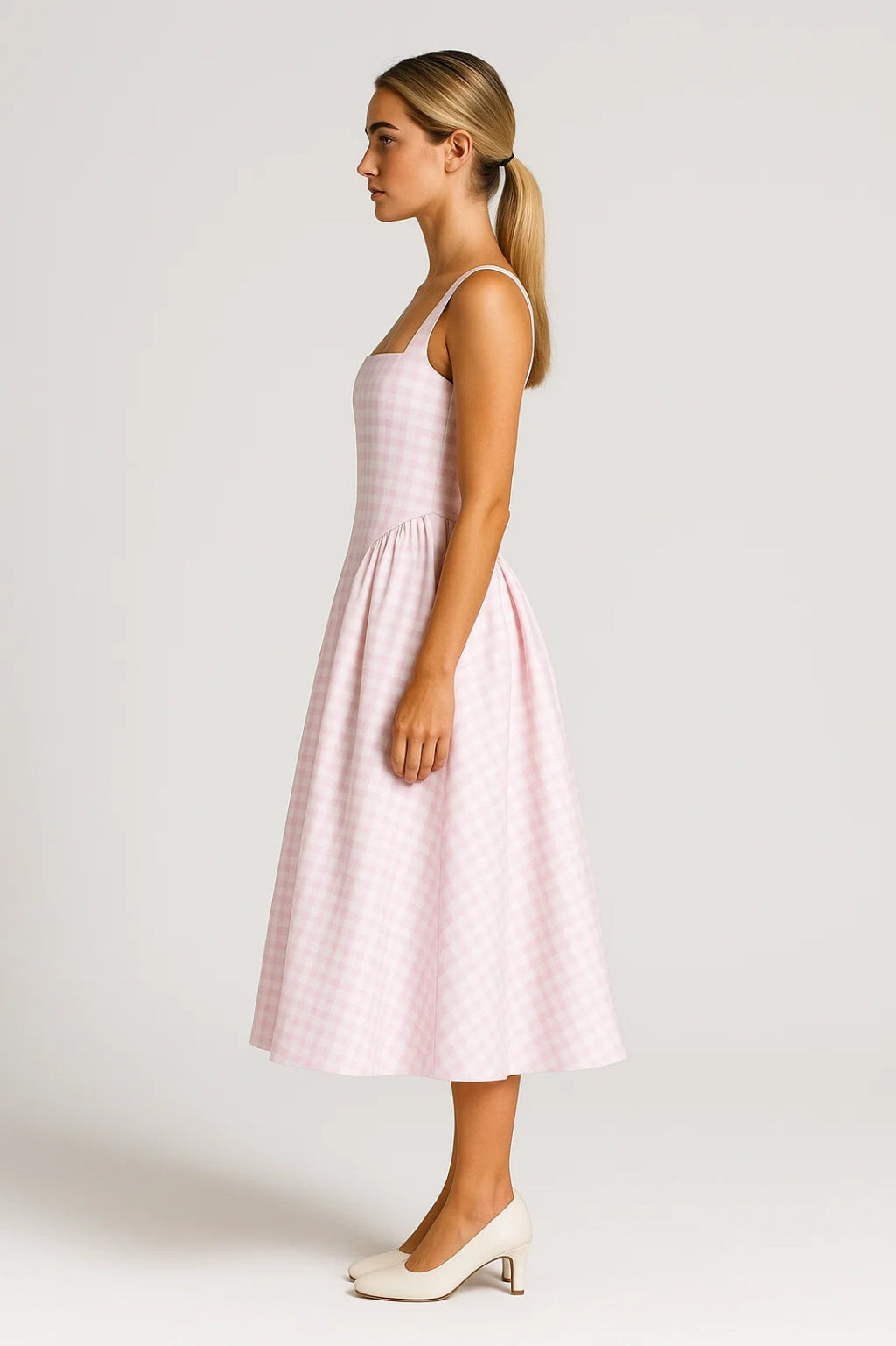 Checkered Square-Neck Midi Dress Women UK – Retro Style Garden Party Cocktail Attire