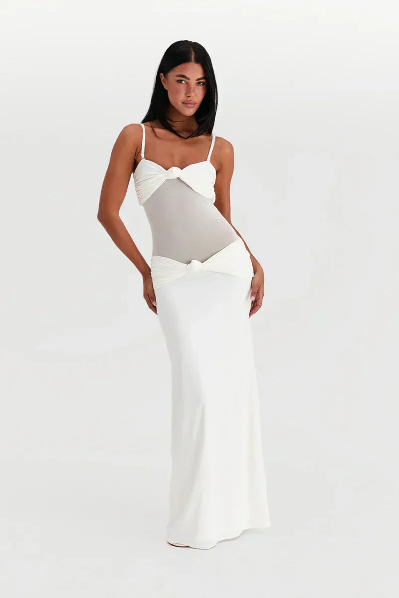 Twist-Knot Mesh Panel Maxi Dress Women UK – Evening Gown, Cocktail Event