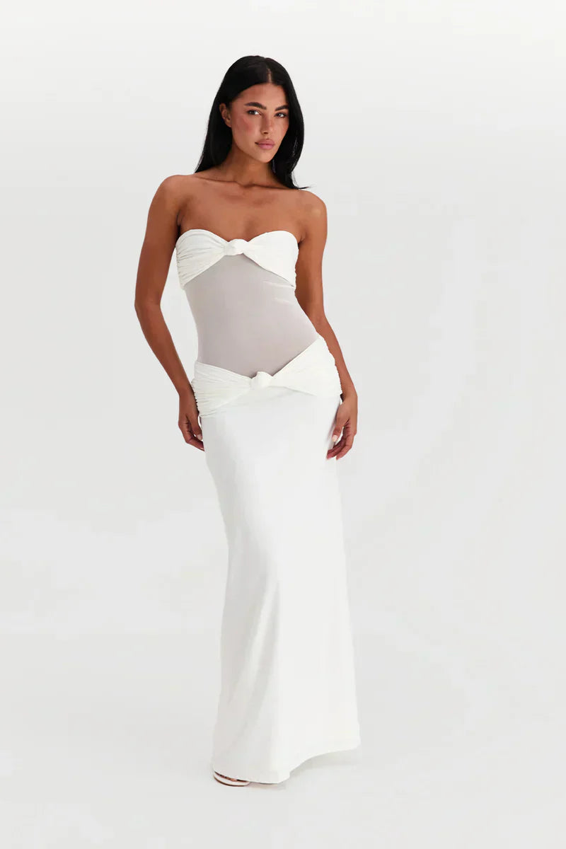 Twist-Knot Mesh Panel Maxi Dress Women UK – Evening Gown, Cocktail Event