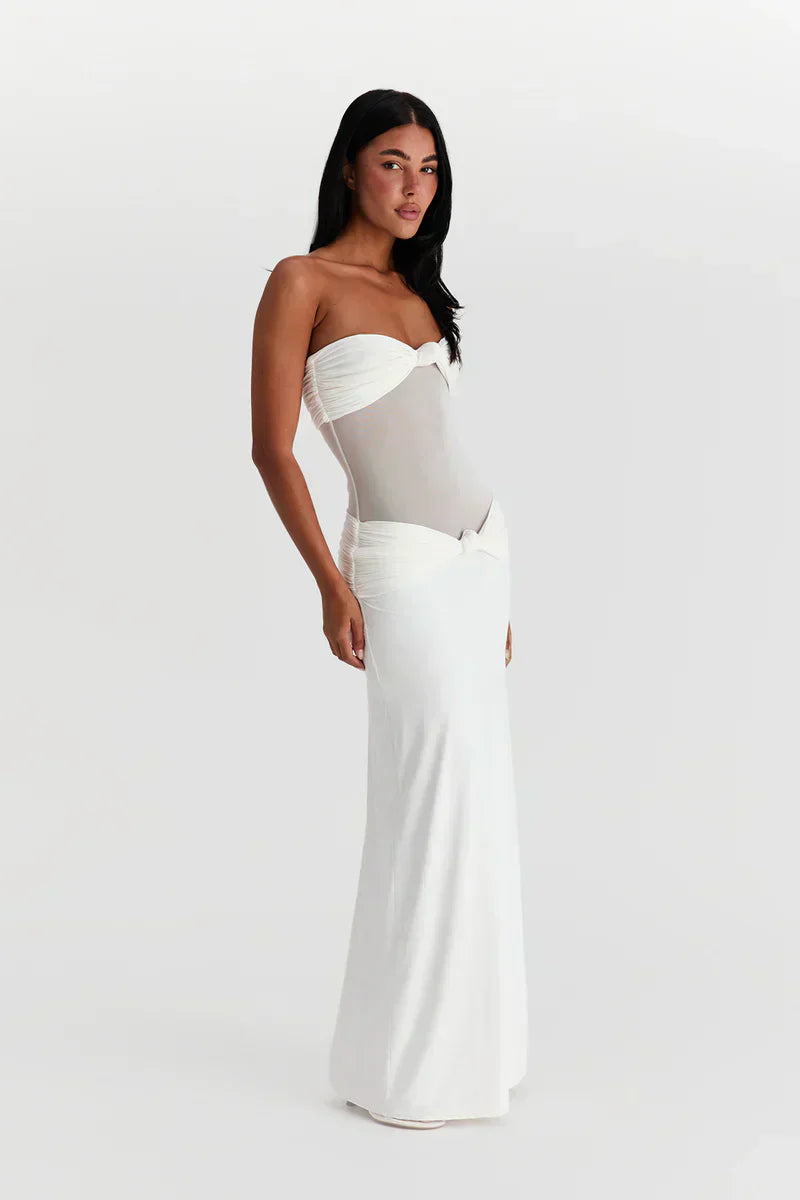Twist-Knot Mesh Panel Maxi Dress Women UK – Evening Gown, Cocktail Event