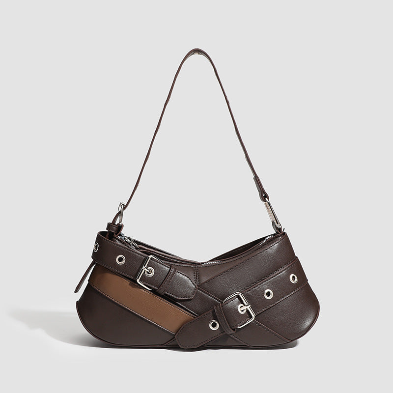 Black Faux Leather Buckle-Strap Shoulder Bag Women UK – Casual Everyday Use, Smart Casual Outings