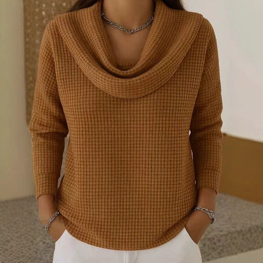 Warm Waffle Knit Jumper with Cowl Neck for Casual Wear