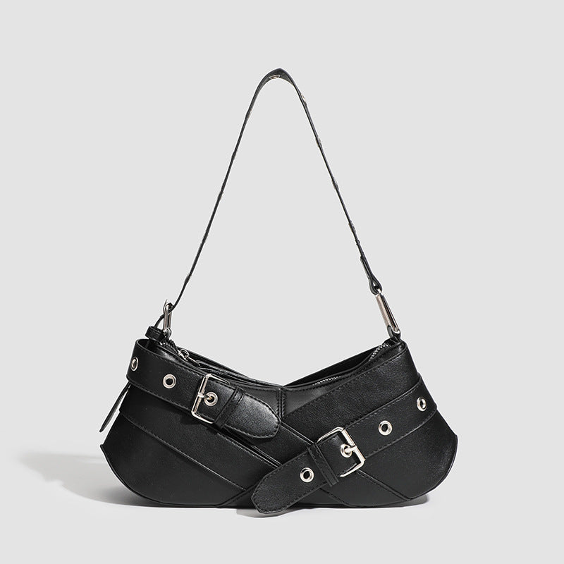 Black Faux Leather Buckle-Strap Shoulder Bag Women UK – Casual Everyday Use, Smart Casual Outings