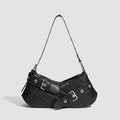 Black Faux Leather Buckle-Strap Shoulder Bag Women UK – Casual Everyday Use, Smart Casual Outings