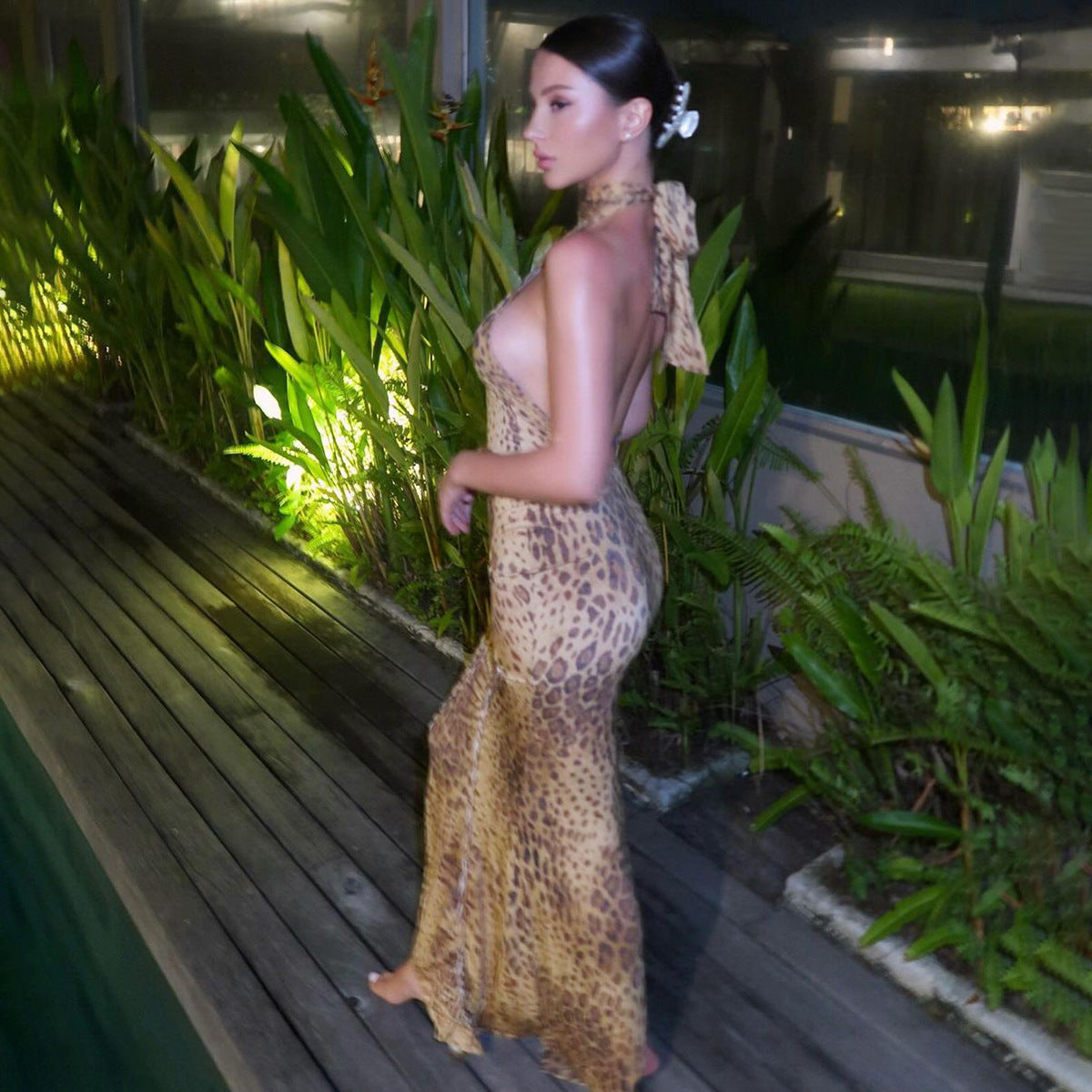 Leopard Print Backless Maxi Dress Women UK – Summer Events, Garden Party