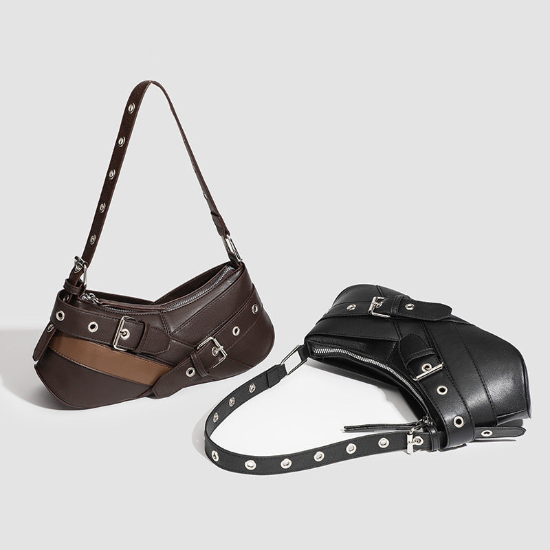 Black Faux Leather Buckle-Strap Shoulder Bag Women UK – Casual Everyday Use, Smart Casual Outings