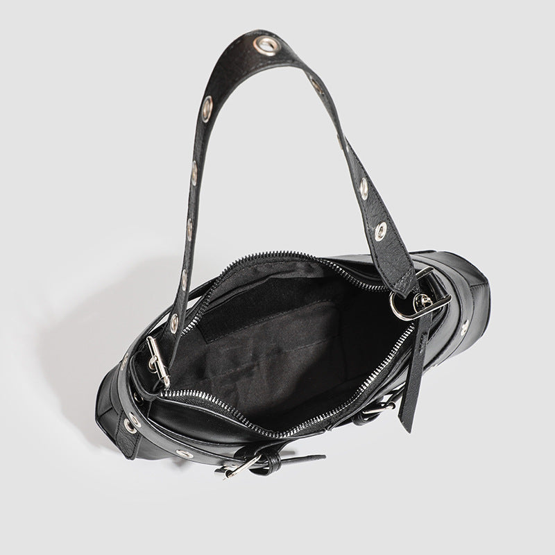 Black Faux Leather Buckle-Strap Shoulder Bag Women UK – Casual Everyday Use, Smart Casual Outings