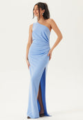 Pale Blue One-Shoulder Maxi Dress | Stretchy Formal Gown for Events