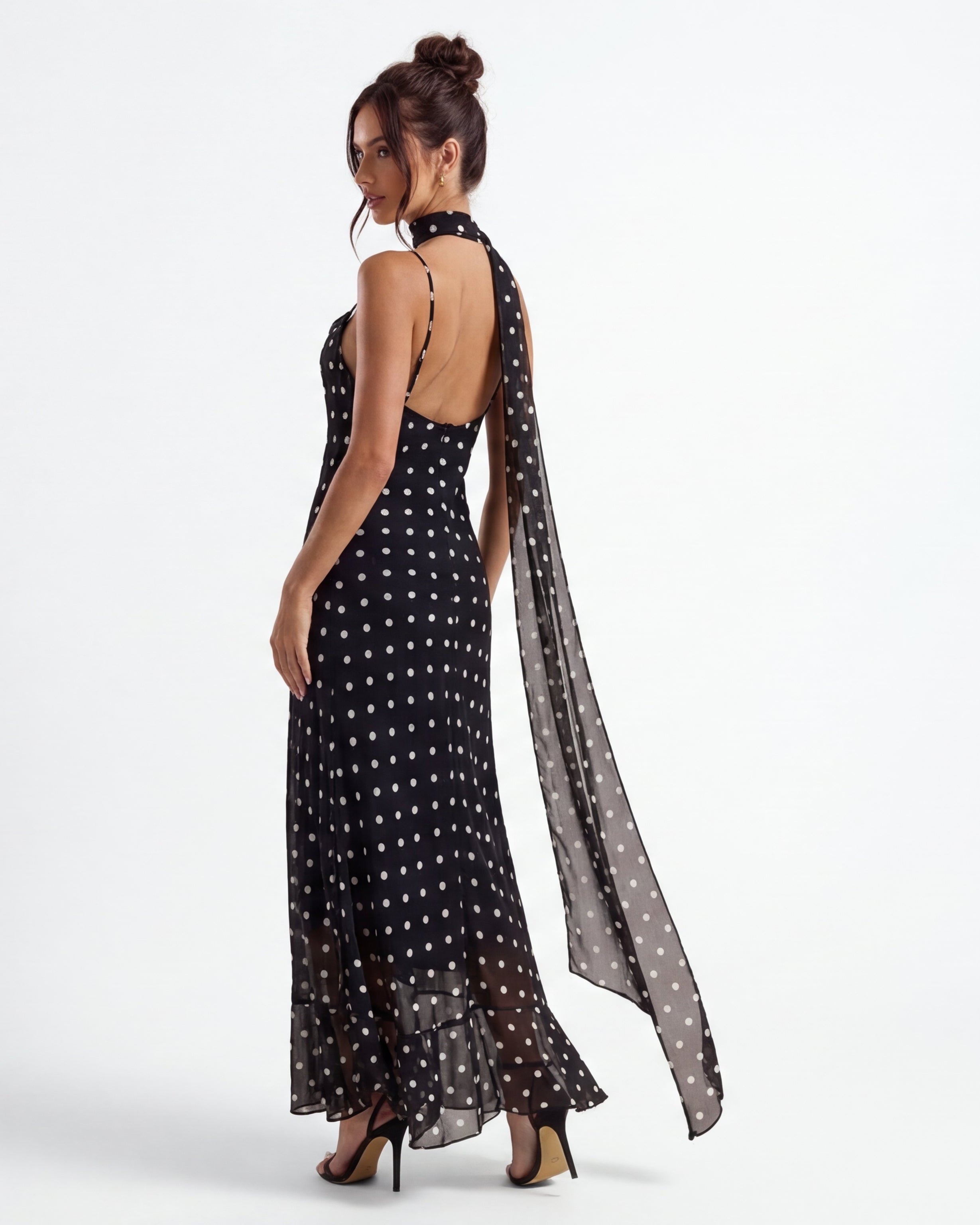 Polka Dot Maxi Dress with Sheer Hem | Casual Body-Skimming Style