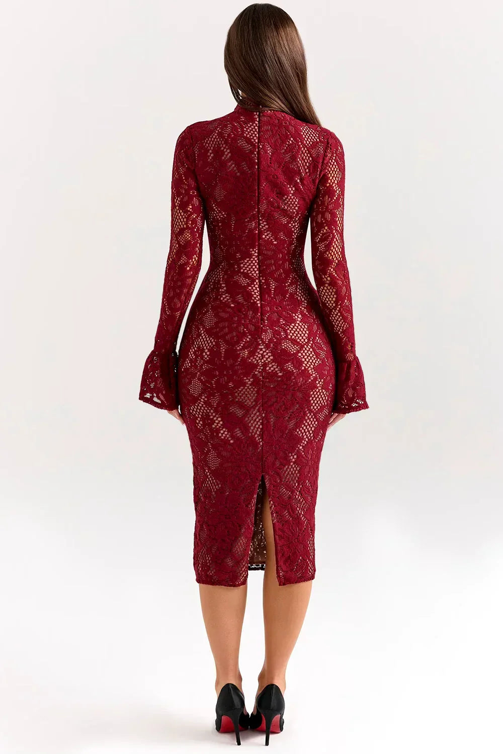 Floral Lace Midi Dress Women UK – Wedding Guest Garden Party Evening Gown, Cocktail Attire