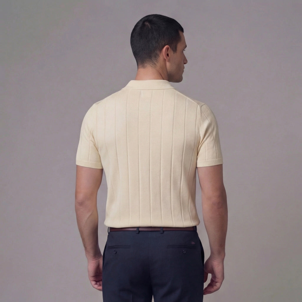 Rib-Knit Polo Shirt for Men - Comfortable Cotton Blend Casual Wear