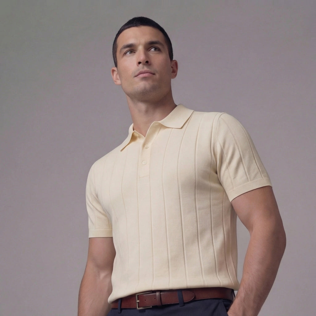 Rib-Knit Polo Shirt for Men - Comfortable Cotton Blend Casual Wear