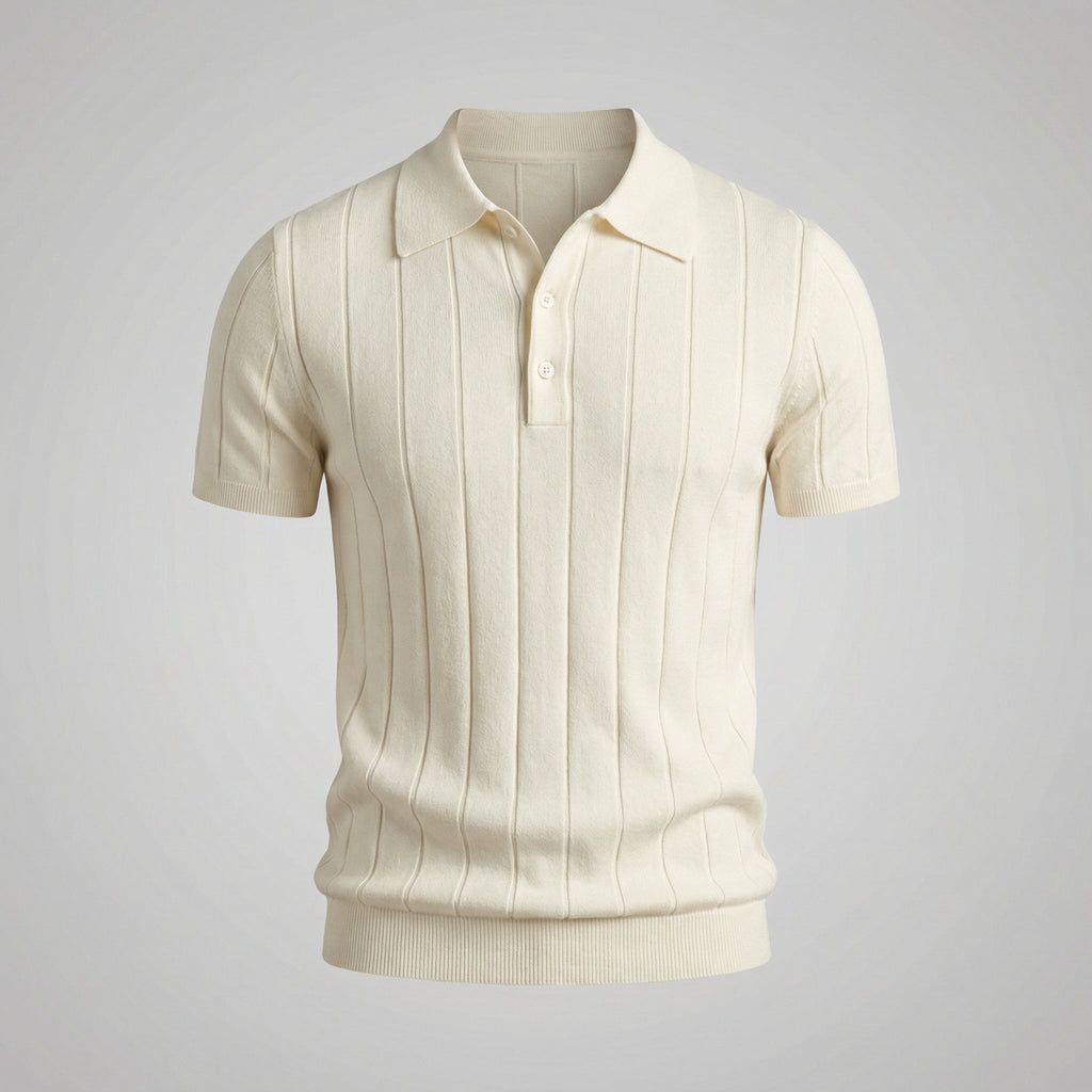 Rib-Knit Polo Shirt for Men - Comfortable Cotton Blend Casual Wear