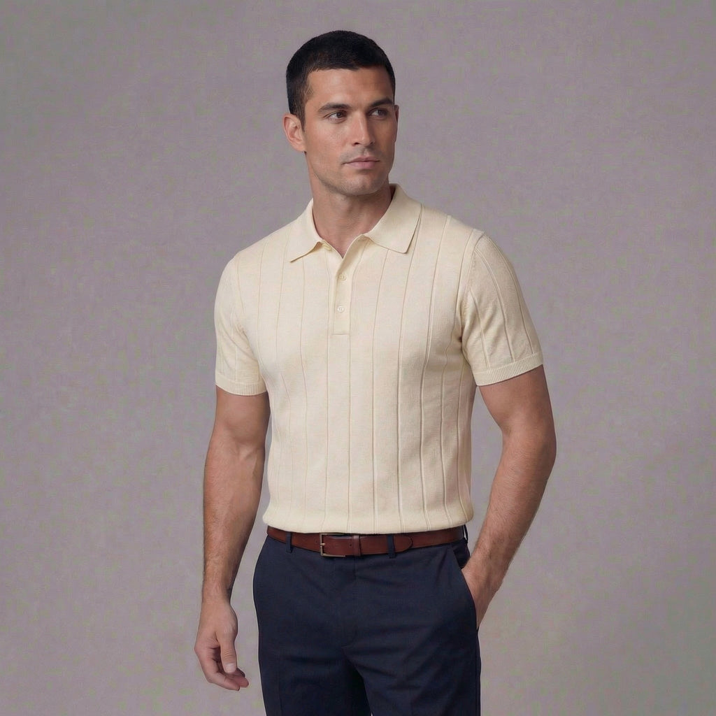 Rib-Knit Polo Shirt for Men - Comfortable Cotton Blend Casual Wear