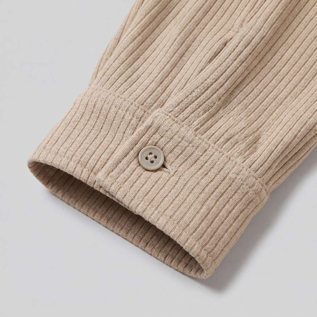 Ribbed Cuban Collar Shirt for Men - Casual Short Sleeve Cotton Top