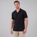 Ribbed Cuban Collar Shirt for Men - Casual Short Sleeve Cotton Top
