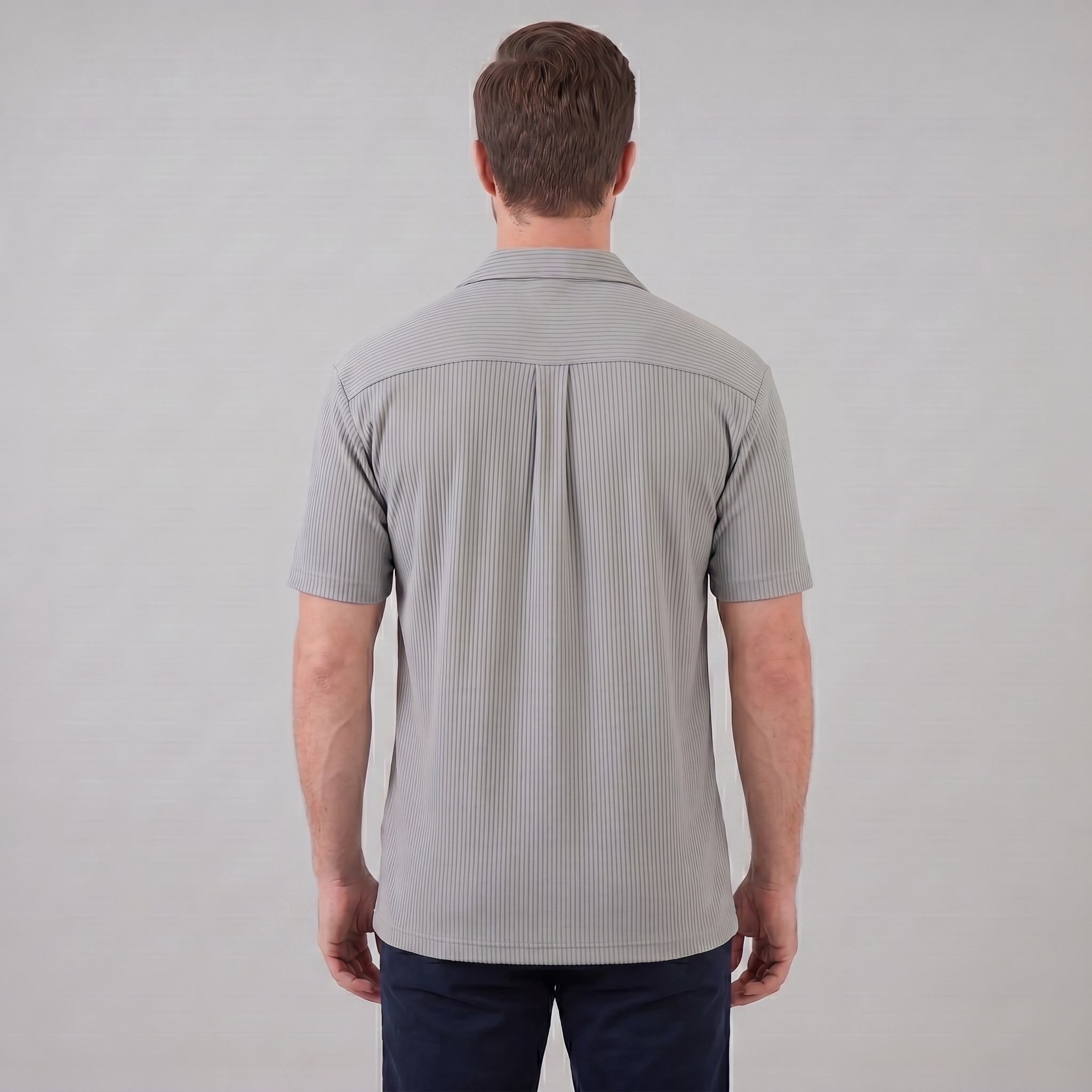 Ribbed Cuban Collar Shirt for Men - Casual Short Sleeve Cotton Top