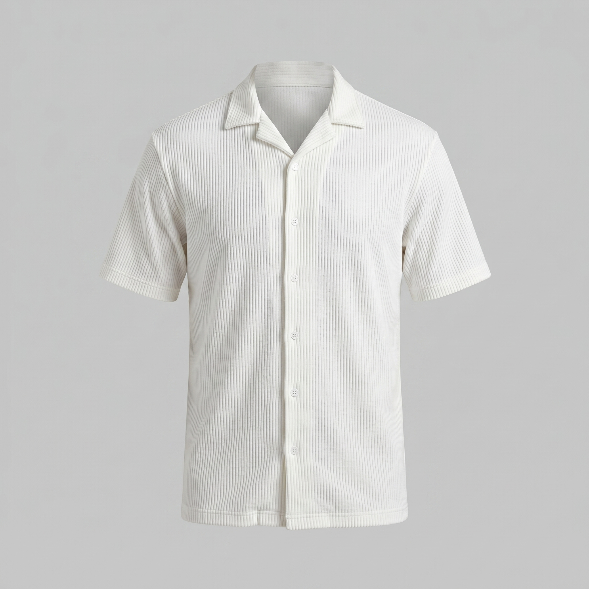 Ribbed Cuban Collar Shirt for Men - Casual Short Sleeve Cotton Top