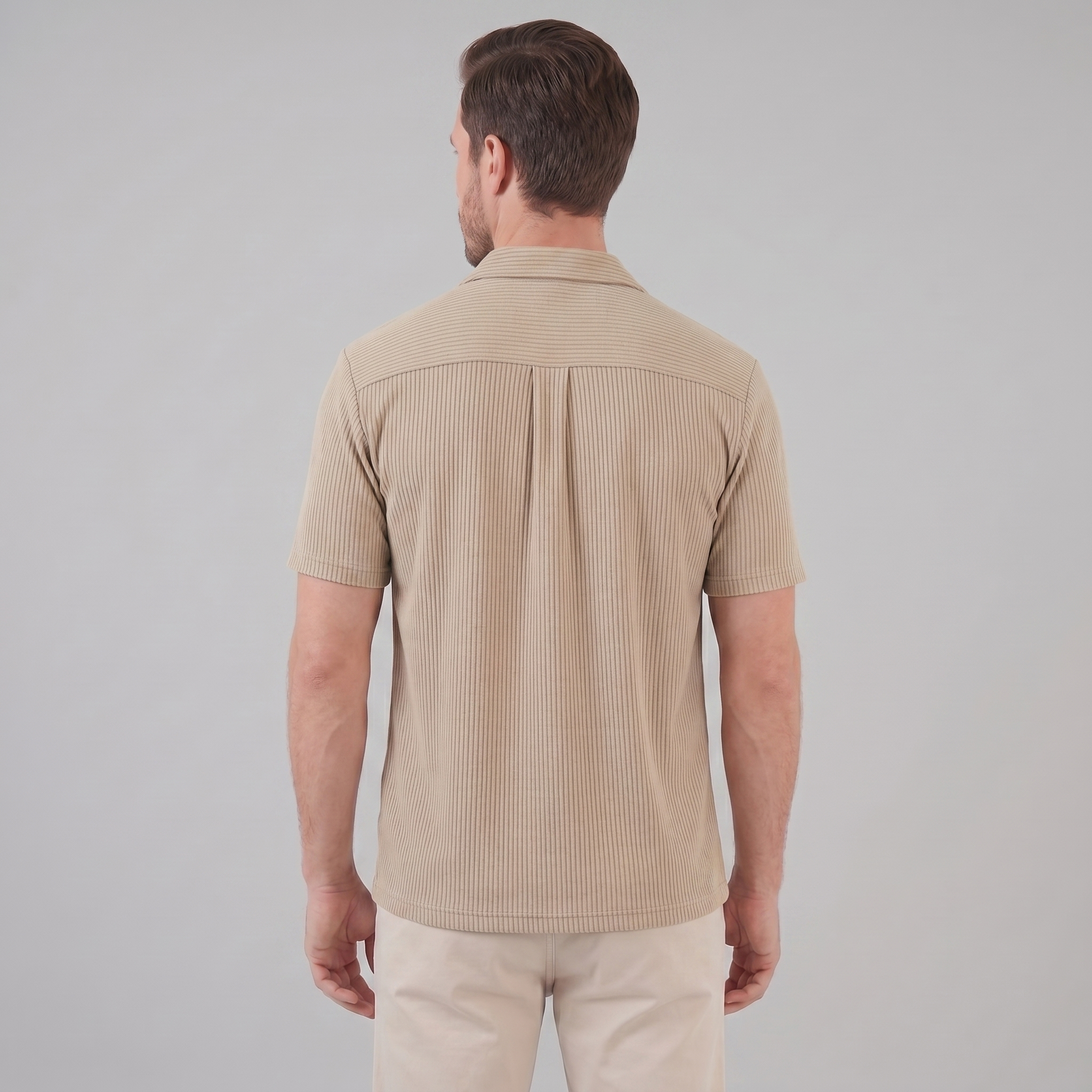 Ribbed Cuban Collar Shirt for Men - Casual Short Sleeve Cotton Top