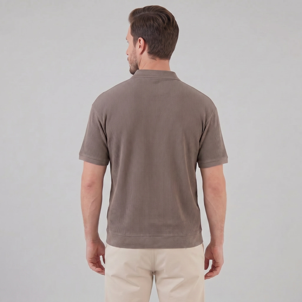 Ribbed Short Sleeve Polo Shirt for Men - Comfortable Cotton Casual Wear