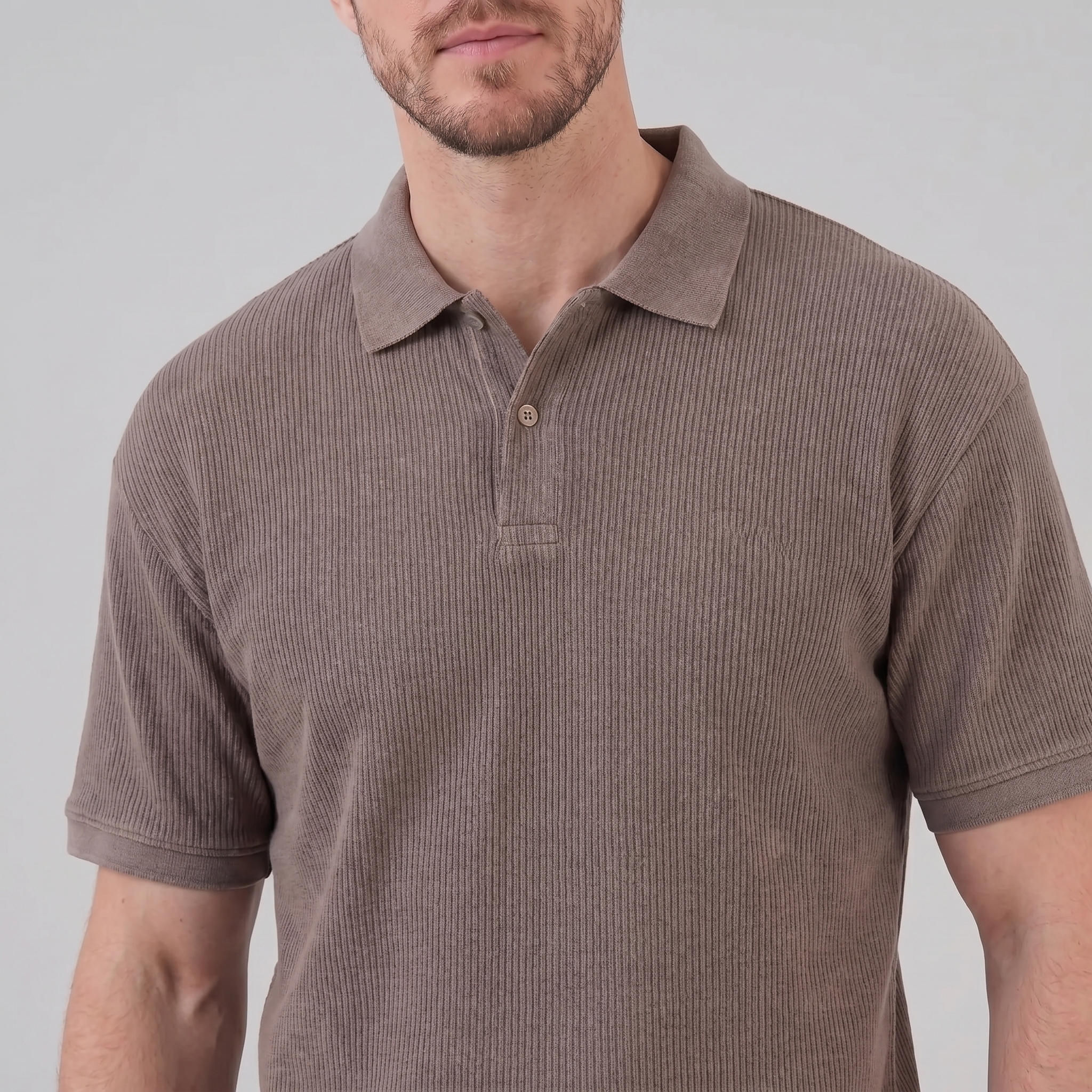 Ribbed Short Sleeve Polo Shirt for Men - Comfortable Cotton Casual Wear