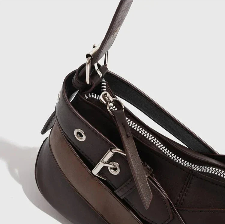 Black Faux Leather Buckle-Strap Shoulder Bag Women UK – Casual Everyday Use, Smart Casual Outings