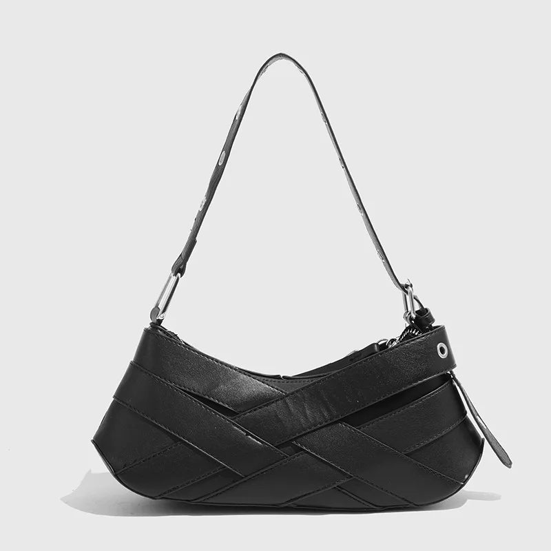 Black Faux Leather Buckle-Strap Shoulder Bag Women UK – Casual Everyday Use, Smart Casual Outings